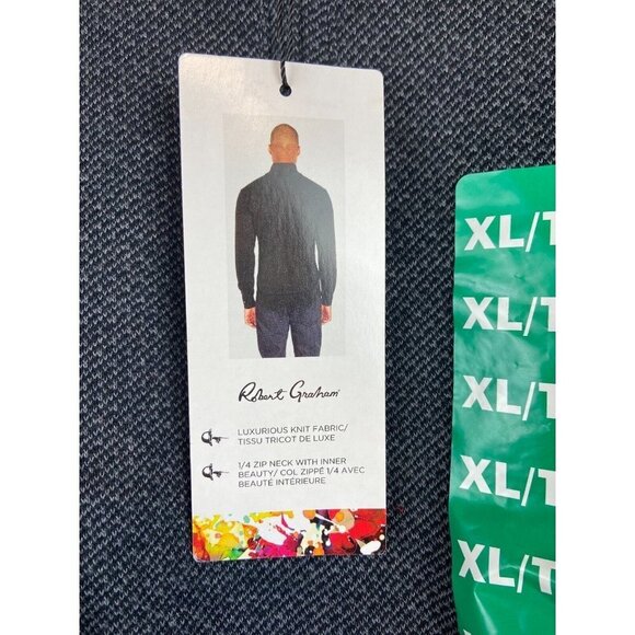ROBERT GRAHAM Long Sleeve Quarter Zip Neck Shirt Sweater In Dark Grey - Picture 11 of 14